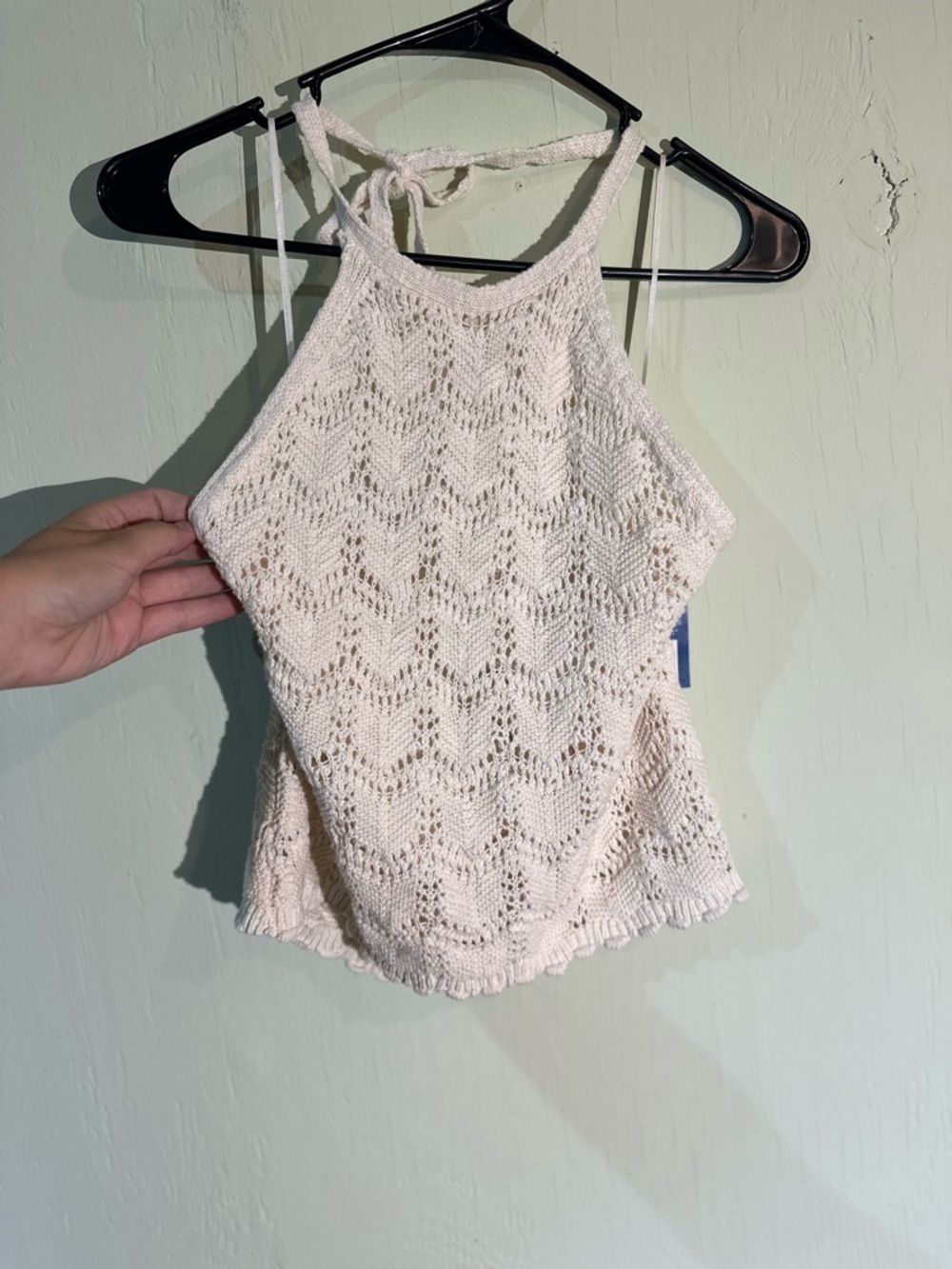 NWT Arizona jean co cream crochet halter boho crop top size xl